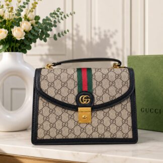 GG Supreme Monogram Padlock Handbag Beige Ebony