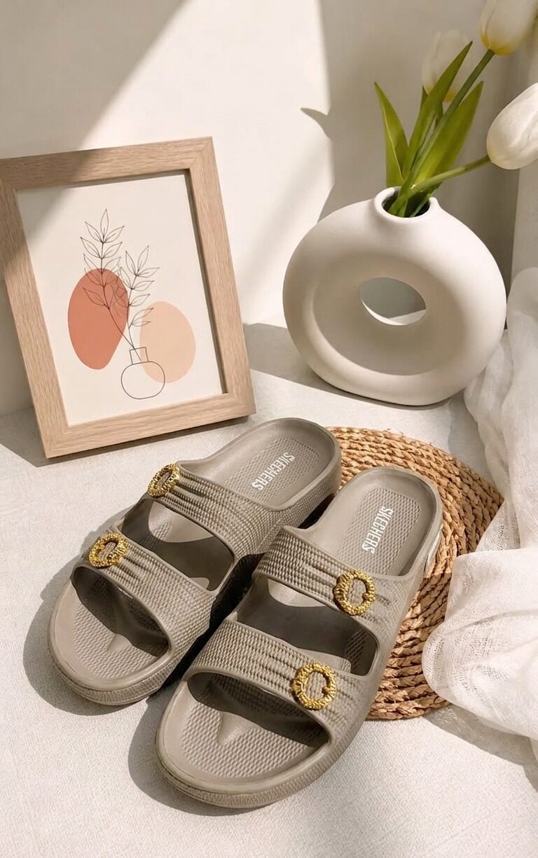 ML Double Buckle Comfort Slides - Taupe Shade