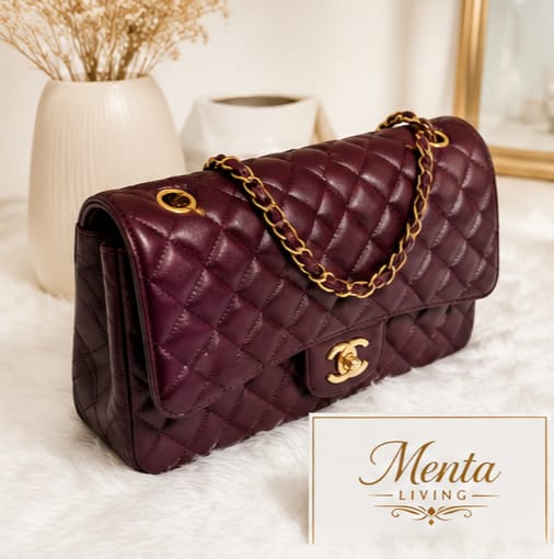 Classic Quilted Chain Shoulder Bag - Burgundy - Image 2