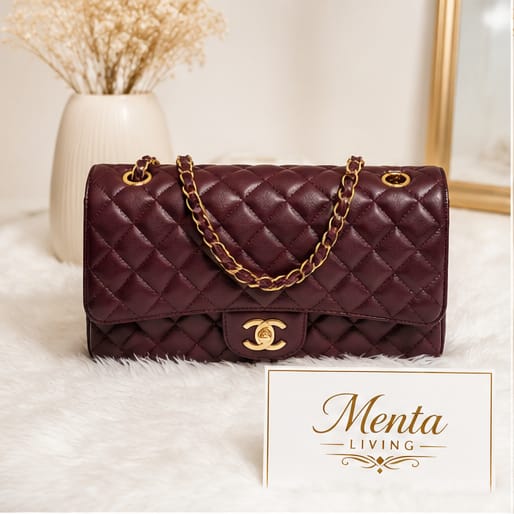 Classic Quilted Chain Shoulder Bag - Burgundy