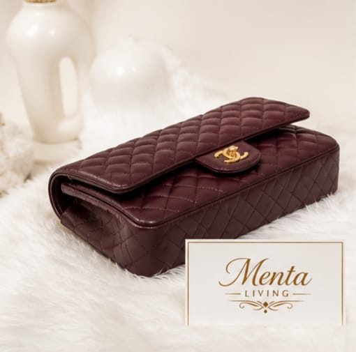 Classic Quilted Chain Shoulder Bag - Burgundy - Image 4