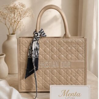 Elegant Quilted Dior Tote Bag - Beige