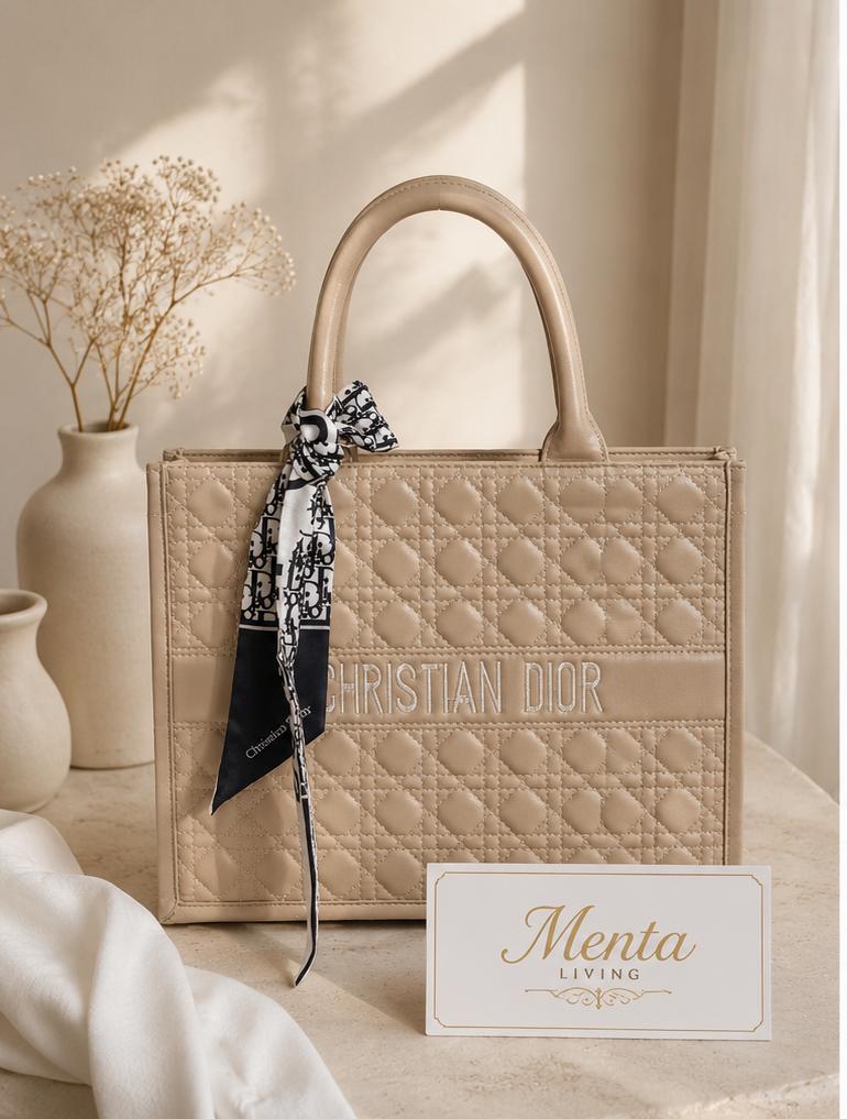 Elegant Quilted Dior Tote Bag - Beige