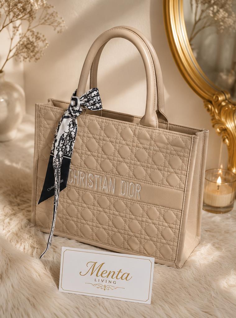 Elegant Quilted Dior Tote Bag - Beige - Image 2