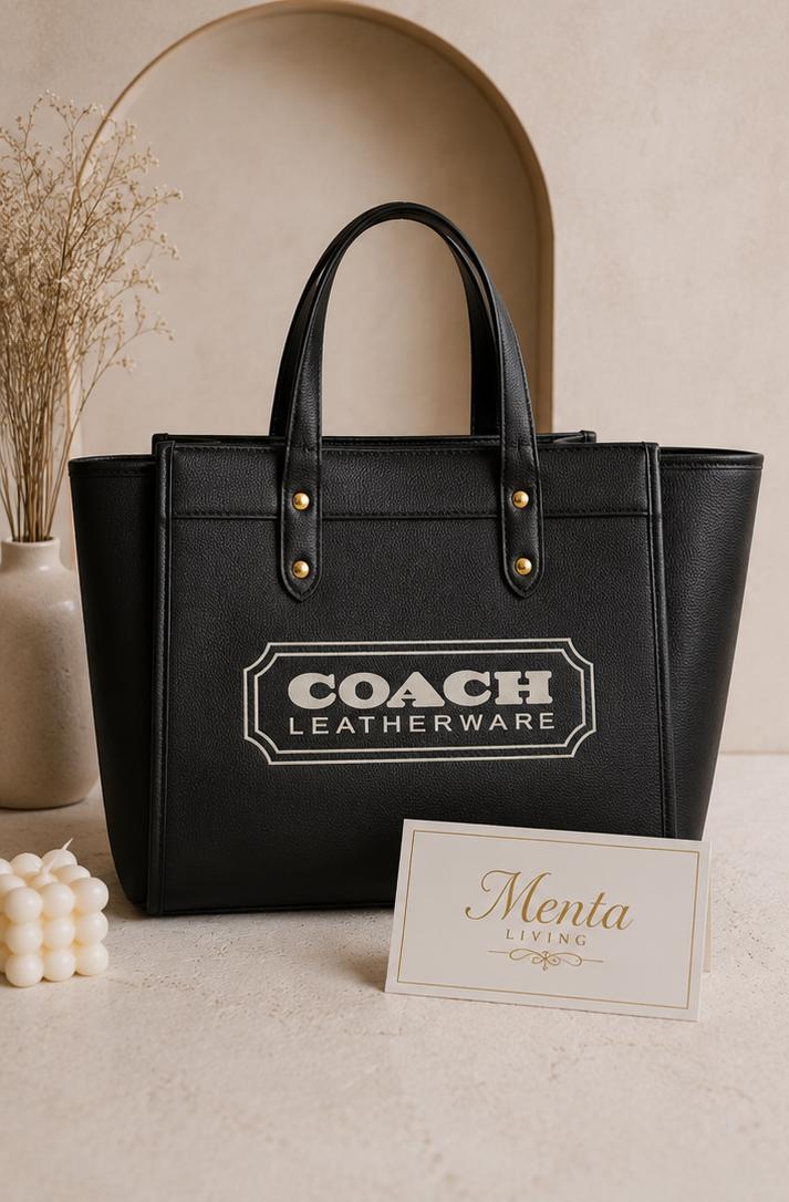 Coach Style Leather Tote - Black
