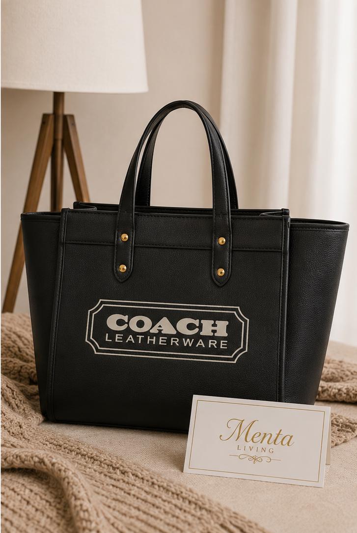 Coach Style Leather Tote - Black - Image 2
